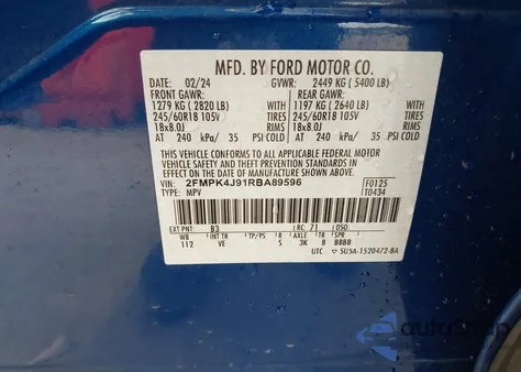 2024 Ford Edge Sel z USA, uszkodzony, nr VIN 2FMPK4J91RBA89596